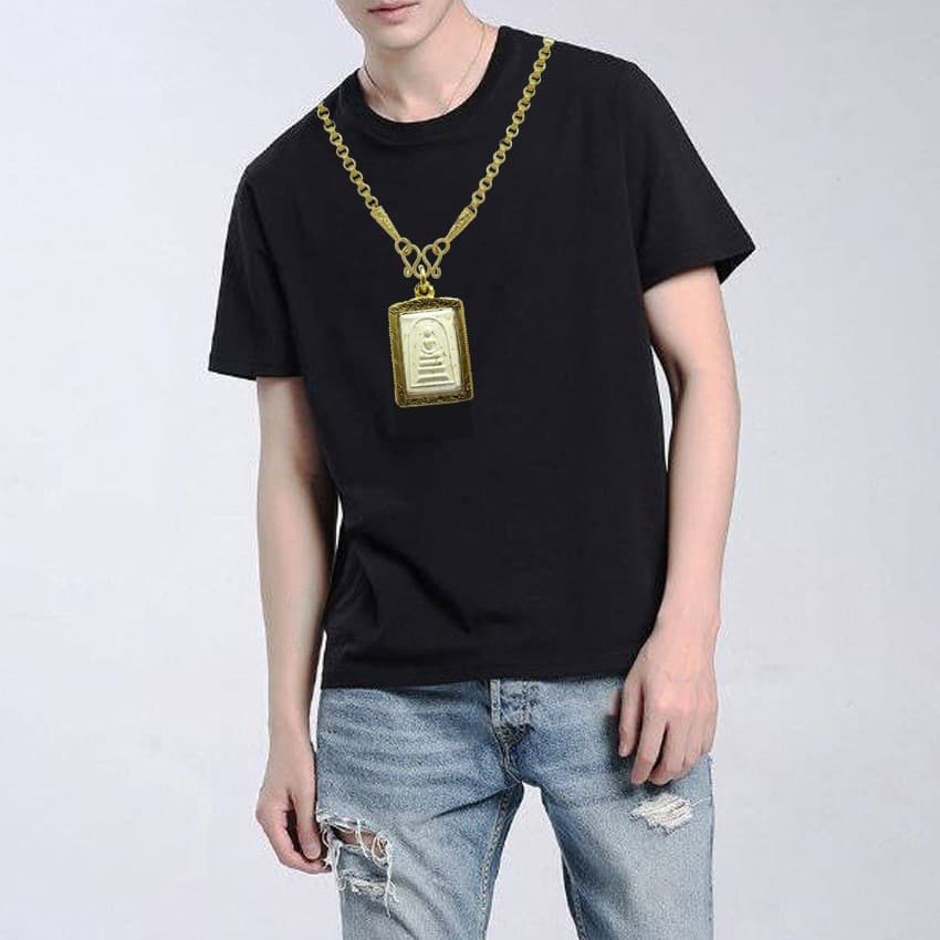 Moilz Casual เสื้อพระ เก๊ สร้อยพระ สร้อยทอง เข้าพรรษา ผ้า cotton อย่างดี สายมูต้องมี งานบวช เสื้อยืดแขนสั้นคอกลมรัดรูป รูปที่ 3