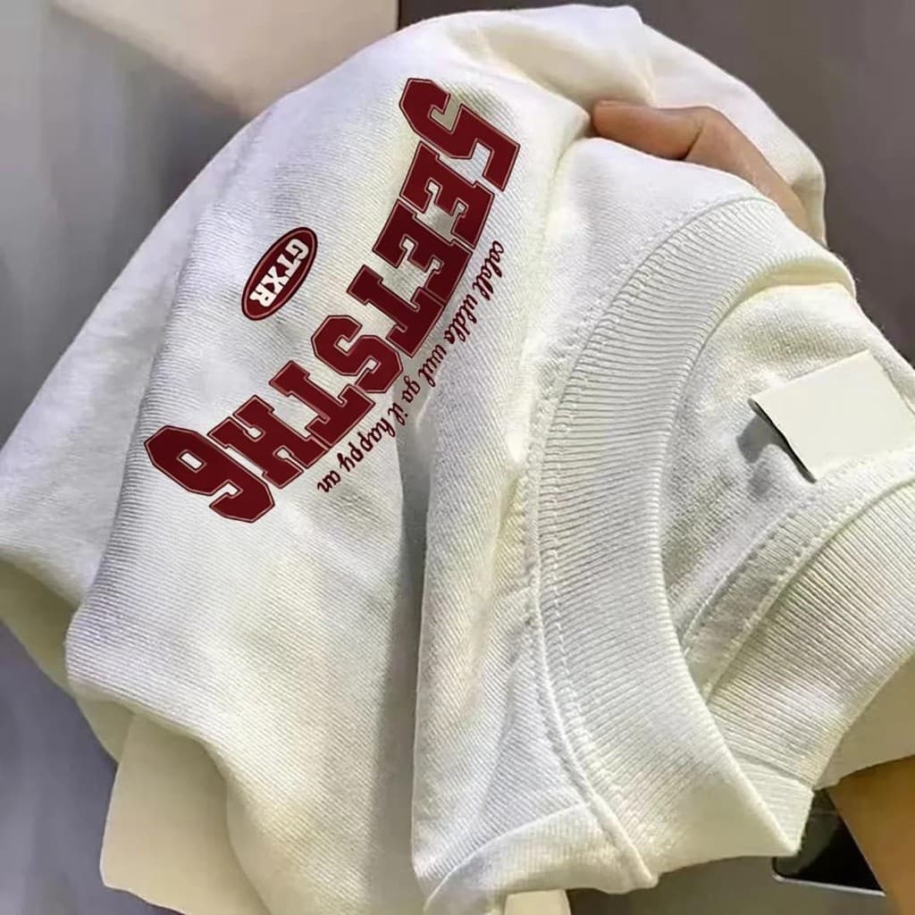 Basiเสื้อแฟชั่น เสื้อยืด oversize ผ้าฝ้าย100% แนวสตรีท ไม่ต้องรีดผ้า สวมใส่สบาย ผ้านิ่ม ลาย "EETSTH" รูปที่ 2