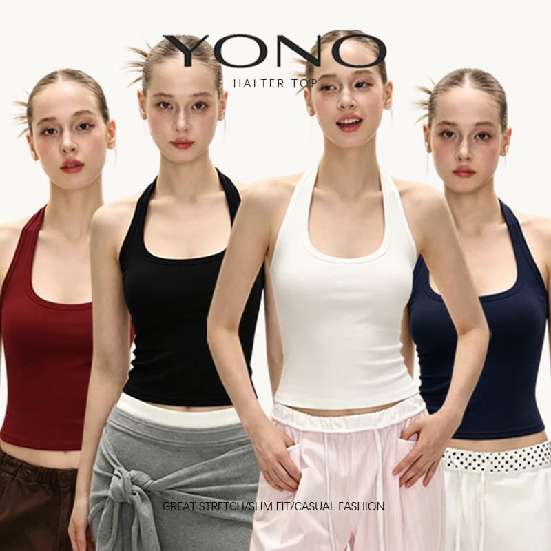 halter top เสื้อคล้องคอสีพื้น ผู้หญิง ทรงเข้ารูป มีหลายสี ฟีล y2k หวานแซ่บ แมตช์ง่าย รูปที่ 1