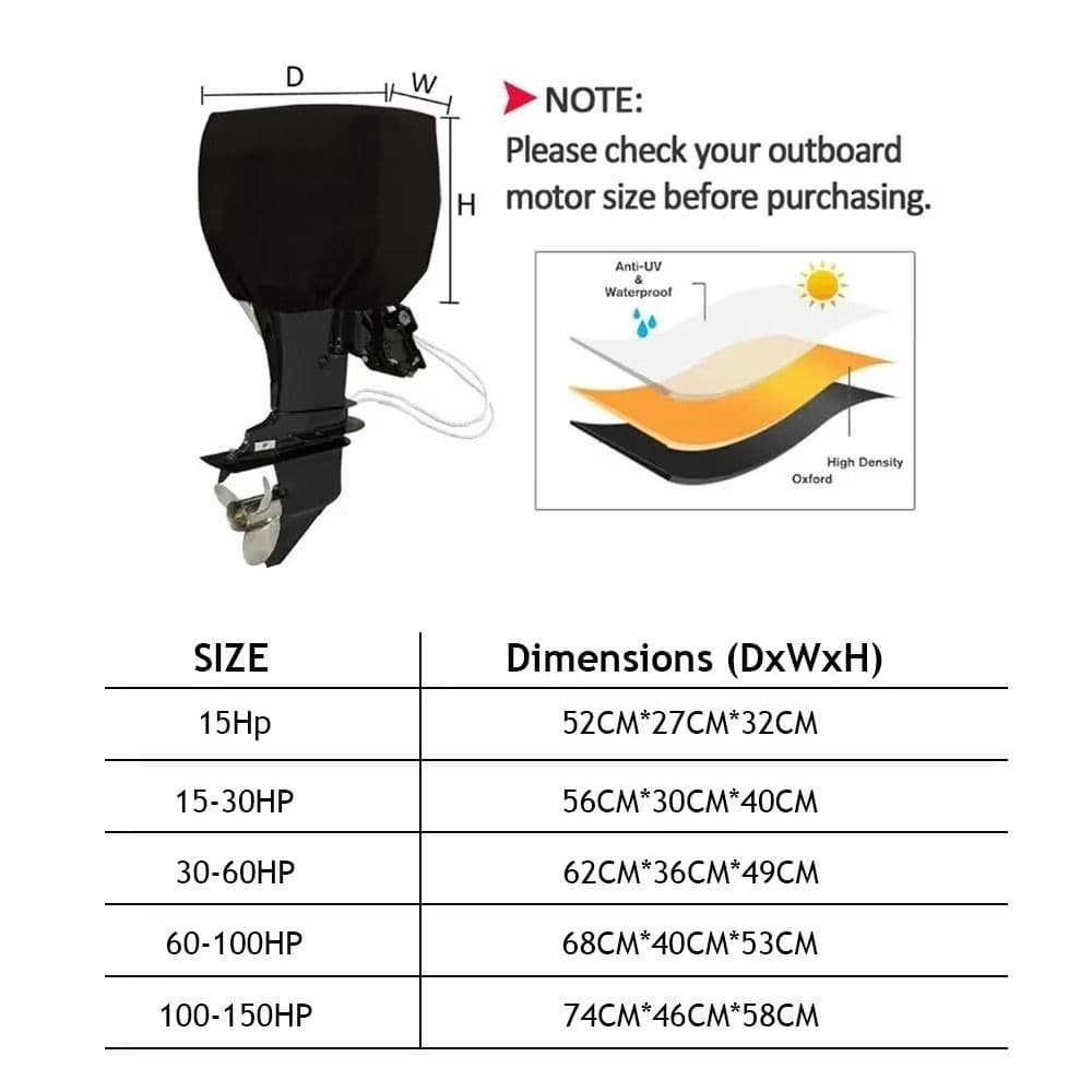 ผ้าคลุมเครื่องยนต์เรือ ขนาด 15-150HP ผ้า 210D กันขีดข่วน มีหูจับ พรางแสงสำหรับเครื่องยนต์ภายนอก รูปที่ 2