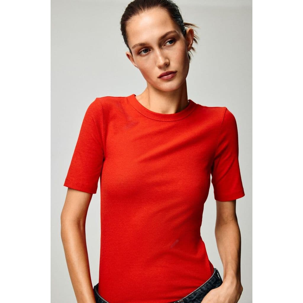 H&M เสื้อยืดผ้าริบ Women Ribbed T-shirt 1323017_1 รูปที่ 7