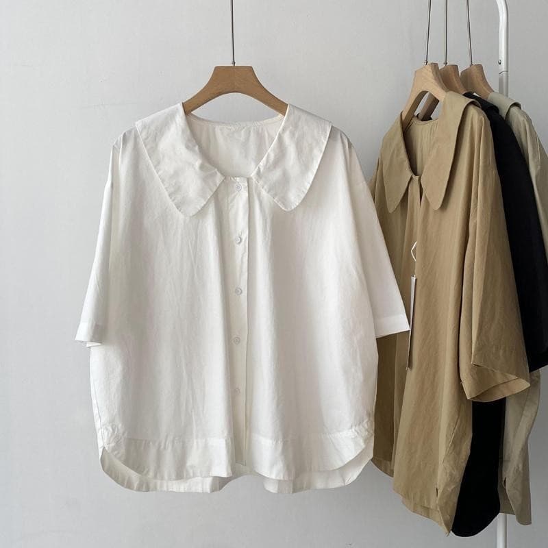 เสื้อโอเวอร์ไซส์สำหรับคนอวบ 40-150 กิโลกรัม สไตล์หวานสำหรับฤดูร้อน คอปกผ่อนคลาย รูปที่ 2
