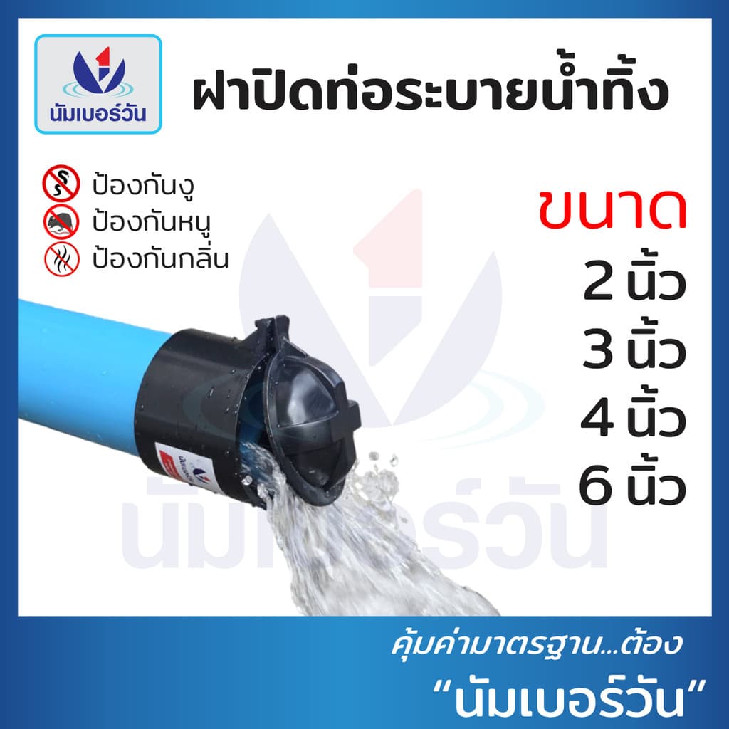 ฝาปิดปลายท่อน้ำทิ้งPVC ขนาด 2", 3", 4", 6" ฝาปิดท่อน้ำทิ้งป้องกันงู แมลง หนู และกลิ่นไม่พึงประสงค์ ตรา นัมเบอร์วัน รูปที่ 1