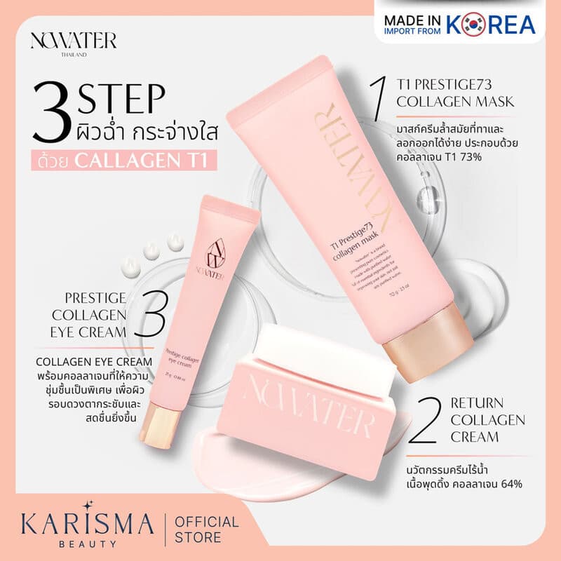 Nowater T1 Prestige 73 Collagen Mask 70g โนวอเทอร์ มาสก์ชนิดลอกไม่ต้องล้าง สูตรสีชมพู. รูปที่ 6