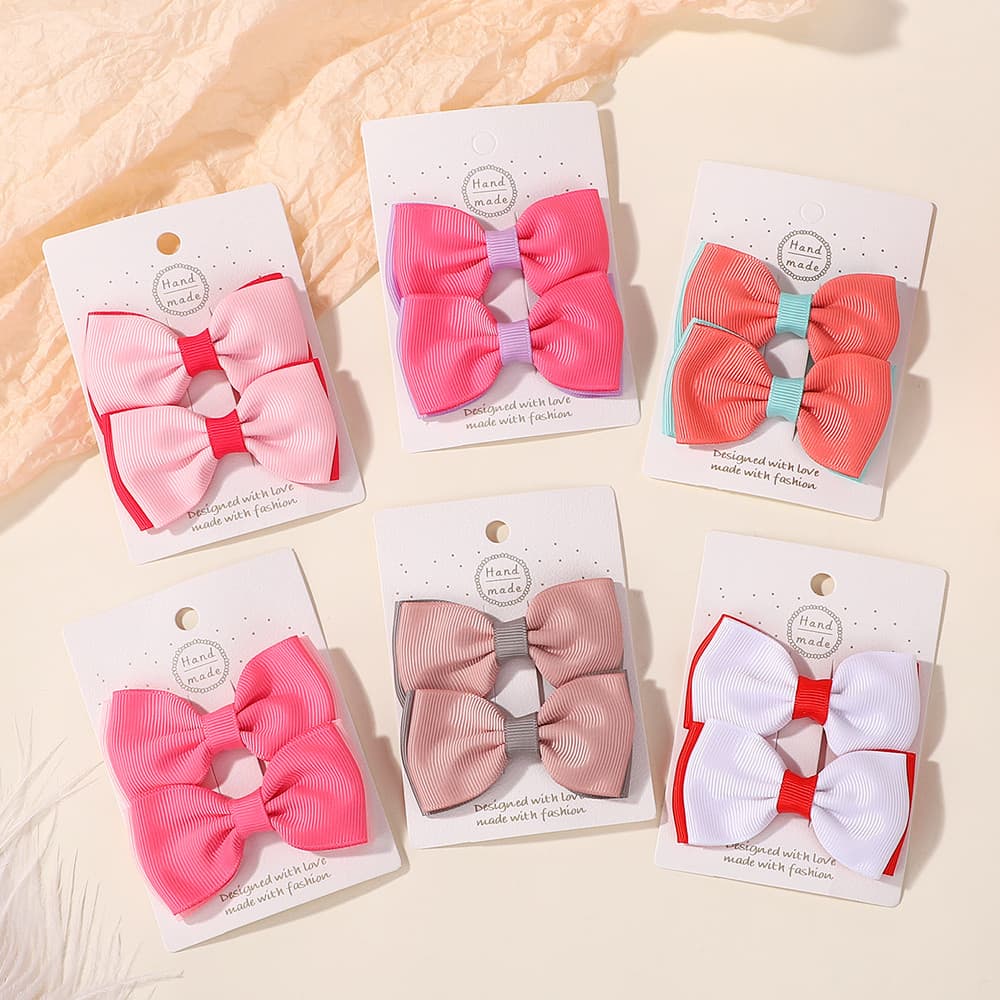 เซ็ต 2 ชิ้น Solid Bows กิ๊บติดผมสำหรับเด็กหญิง ทำจาก Grosgrain Ribbon พร้อมเสียบที่สวยงาม รูปที่ 4