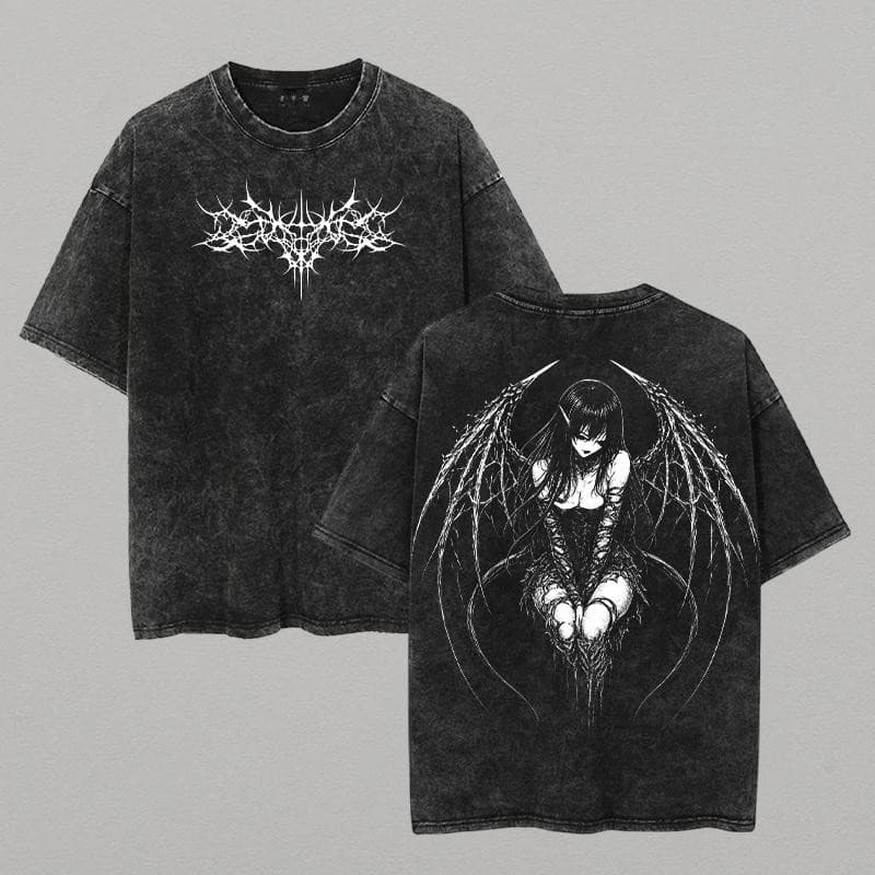 เสื้อยืดฟอก oversizeผู้ชาย สกรีนลายเท่ๆ เสื้อสีฟอกสไตล์สตรีทแฟชั่น ฮิปฮอปเมกา ผ้าฝ้าย100% คอกลม-แขนสั้น เสื้อยืดคนอ้วน รูปที่ 7