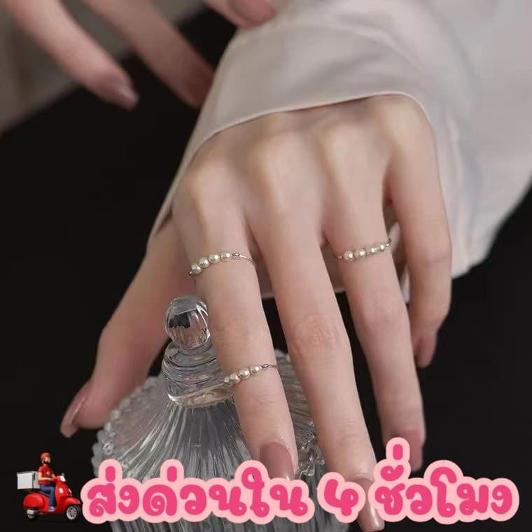 ส่งด่วนภายในวัน ปรับขนาดได้ แหวน แหวนแฟชั่น ไข่มุก เครื่องประดับเกาหลี สไตล์คุณหนู R47 รูปที่ 1