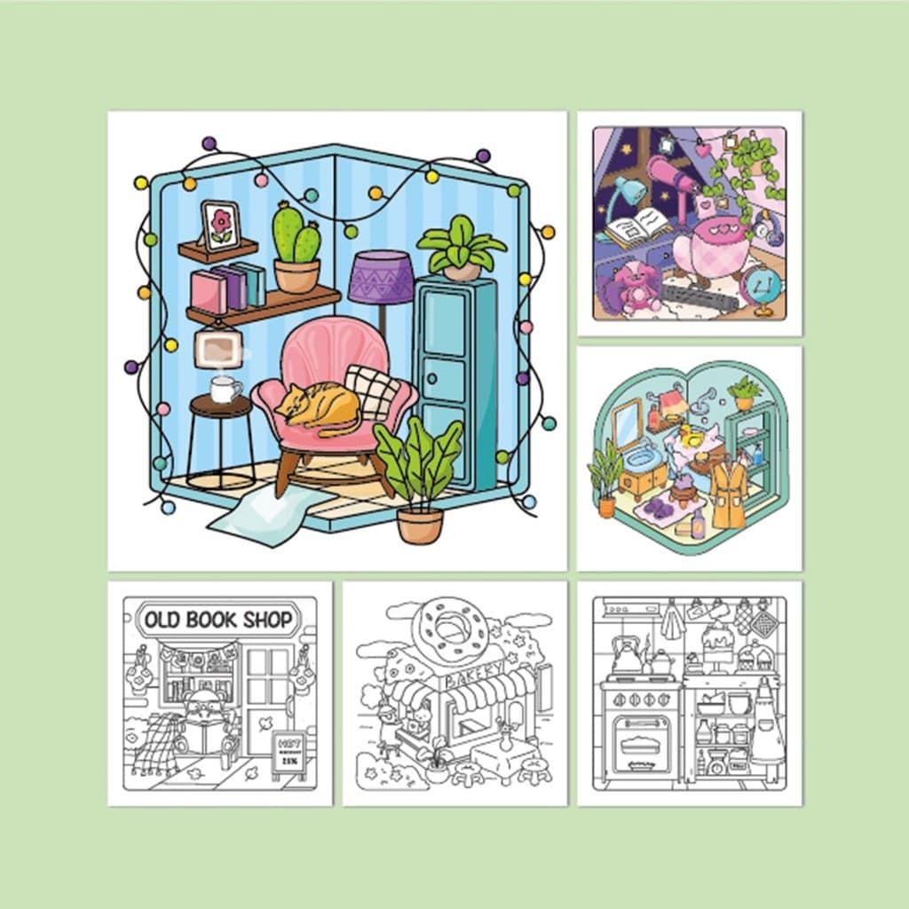 สมุดระบายสี หนังสือกราฟฟิตี้ หนังสือวาดภาพสำหรับเด็ก ลายเส้นอันวิจิตร สามารถทาสีได้ กระตุ้นความคิดสร้างสรรค์ รูปที่ 8