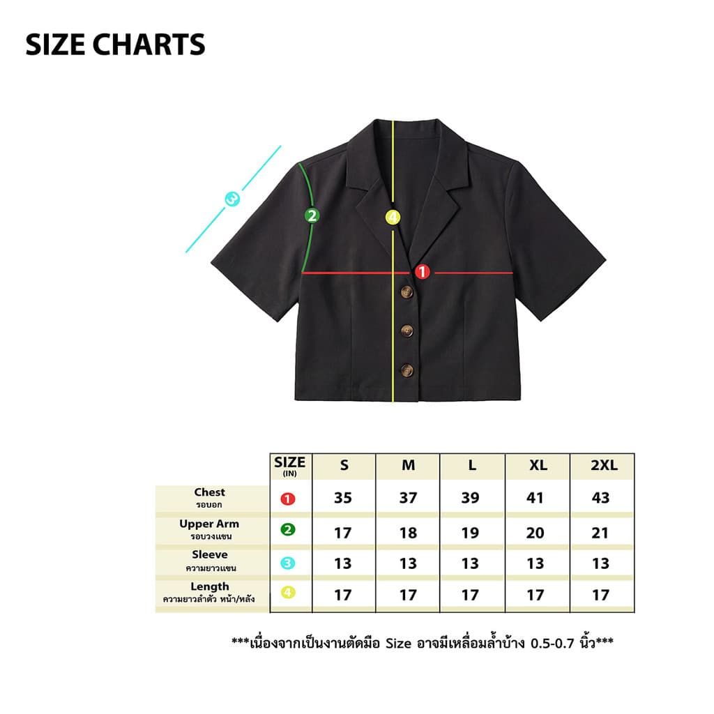 เสื้อครอปเบลเซอร์แขนสั้น S-2XL กระดุม 3 เม็ด มินิมอล ทรงสวย ผ้าคอตตอน สไตล์เกาหลี รูปที่ 2