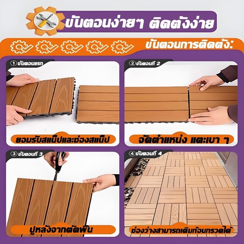 แผ่นปูพื้น 30*30CM 55แผ่น DIY แผ่นไม้ปูพื้น แผ่นพื้นพลาสติก แผ่นไม้ตกแต่งสวน ปูพื้นสวน ทนแดด ทนฝน กันน้ำ กันลื่น ทนไฟ รูปที่ 2