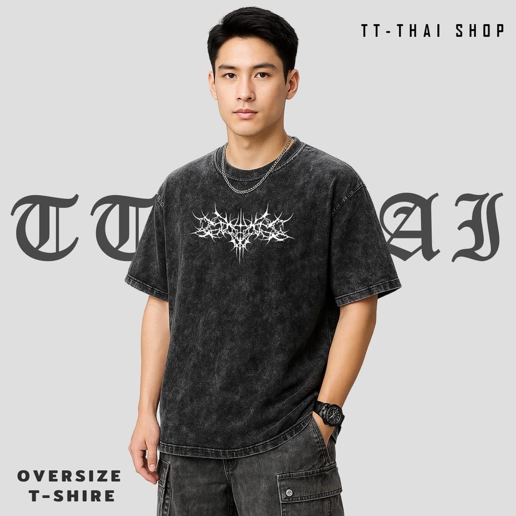 เสื้อยืดฟอก oversizeผู้ชาย สกรีนลายเท่ๆ เสื้อสีฟอกสไตล์สตรีทแฟชั่น ฮิปฮอปเมกา ผ้าฝ้าย100% คอกลม-แขนสั้น เสื้อยืดคนอ้วน รูปที่ 6