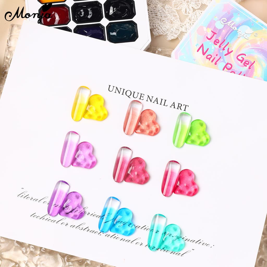 Monja 9 สี/กล่องเล็บ UV เจล Polish Jelly Candy สี Semi Transparency Lacquer Jelly ภาพวาดโปร่งแสงวาด รูปที่ 5