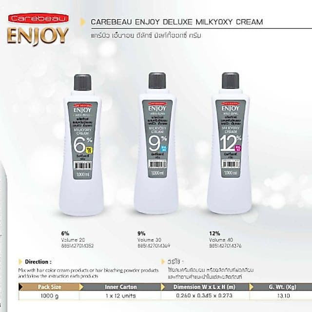 Carebeau enjoy แคร์บิว เอ็นจอย ไฮโดรเจน มิลกี้ออกซี่ครีม 1000ml. ไฮโดรเจน ไฮโดรเย่น ไฮผสมสี แคบิว ดีเวลลอปเปอร์ ครีมย้อม รูปที่ 1