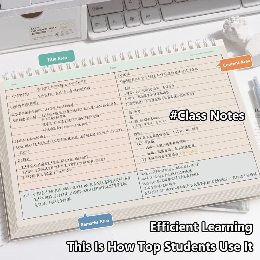 LONTIME Coil Notebook, Thicken Paper Grid/เส้นแนวนอน B5 Notepad, Practical Partition Design Mind Pad School Office รูปที่ 3