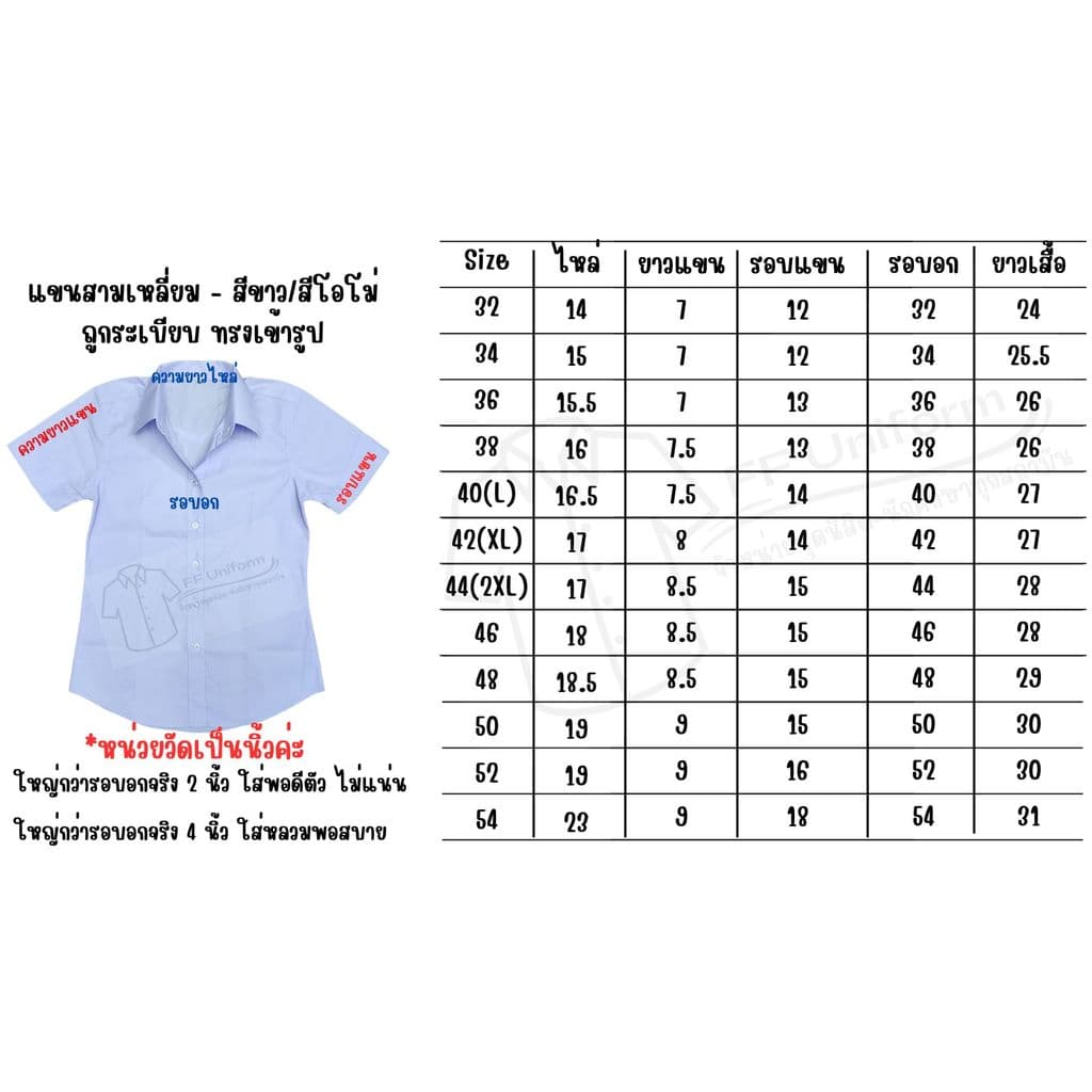 เสื้อนักศึกษาแขนสามเหลี่ยม ถูกระเบียบ ทรงเข้ารูป - สีขาว/สีโอโม่ รูปที่ 6