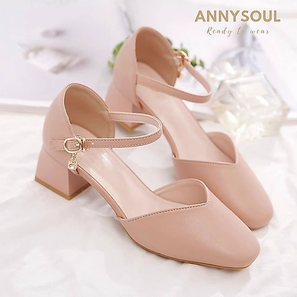 ] 2สี รองเท้าส้นสูง รองเท้าทำงานสำหรับผู้หญิง วัสดุทำจากยางใส่ออกงานสวยงาม รูปที่ 1