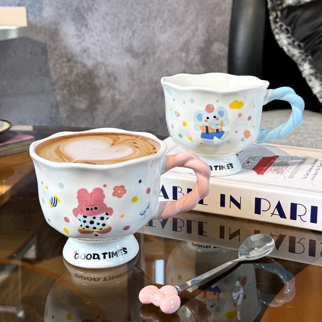 ถ้วยน้ํา ถ้วยกาแฟ ถ้วยนมน่ารัก แก้วลายกระต่าย ลายช้างน่ารัก มูลค่าสูงถ้วยเซรามิกถ้วยน้ําคู่สาวของขวัญวันเกิดของที่ระลึก รูปที่ 2