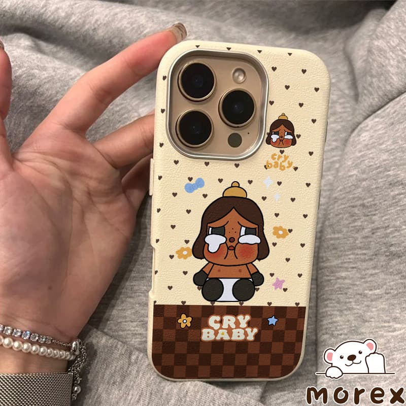 เคสไอโฟน16สำหรับIPhone 13 17 11 15 16 14 12 Pro Max 15 14 16 Plus XS XR Xตุ๊กตาลายดอกไม้น่ารักรักหนังร้องไห้ทารกปกคลุม รูปที่ 1