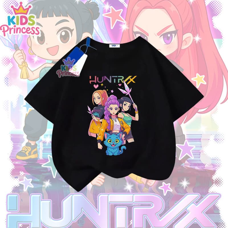 COD Kpop Demon Hunters ผ้าฝ้าย 100% เสื้อเชิ้ต เสื้อยืดสีดำ 90-150CM N382 รูปที่ 1