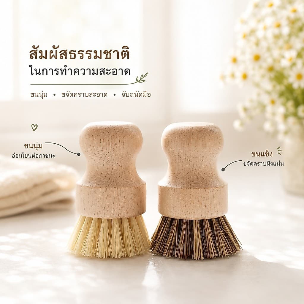 S00052 แปรงทำความสะอาด กระทะ หม้อ ด้ามไม้ ใยขัดทำจากเส้นใยพืช สไตล์มินิมอล รูปที่ 1