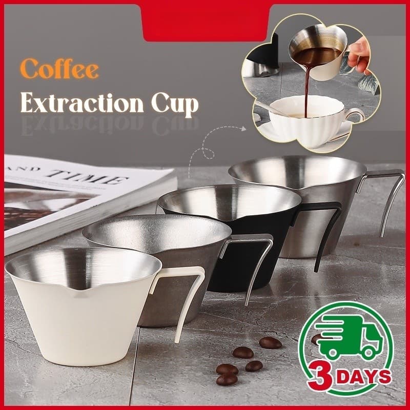 Coffee Extraction Cup 100ML ถ้วยช็อตเอสเพรสโซ่ ถ้วยตวงเอสเปรสโซ่ สเตนเลส 304 รูปตัว V ช็อตกาแฟ พร้อมที่จับ พร้อมสเกล รูปที่ 1