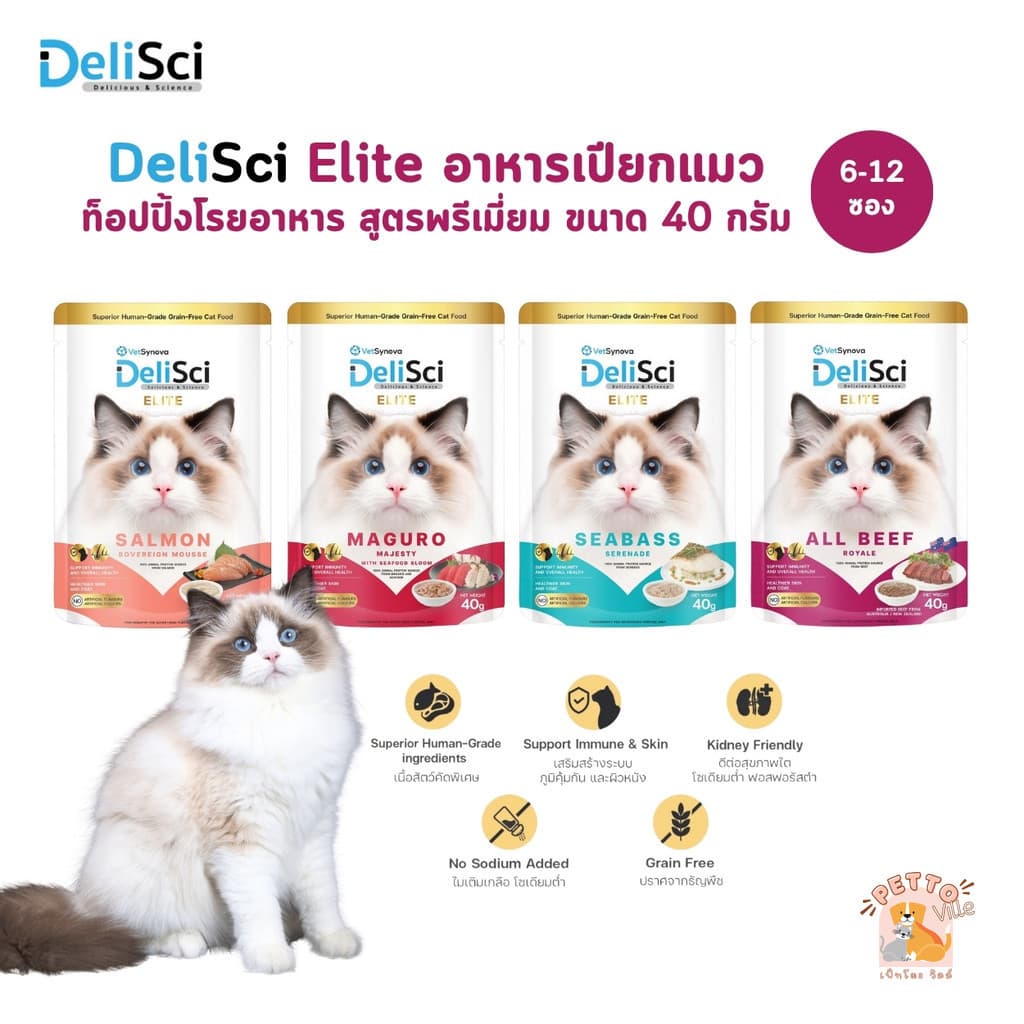 DeliSci Elite อาหารเปียกแมว ท็อปปิ้งโรยอาหาร สูตรวัตถุดิบพรีเมียม ขนาด 40 กรัม รูปที่ 1