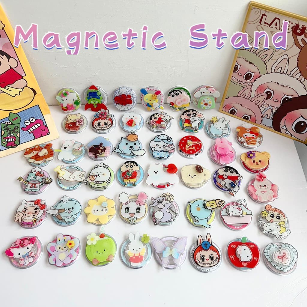 Magnetic Attraction ที่วางโทรศัพท์พับได้ Creative Rotatable Design Crayon Shin-chan กระต่าย Hello Kitty ขาตั้งน่ารัก Kickstand สําหรับ Naked โทรศัพท์มือถือ Magsafe กรณี Anti-drop PC Bracket รูปที่ 1