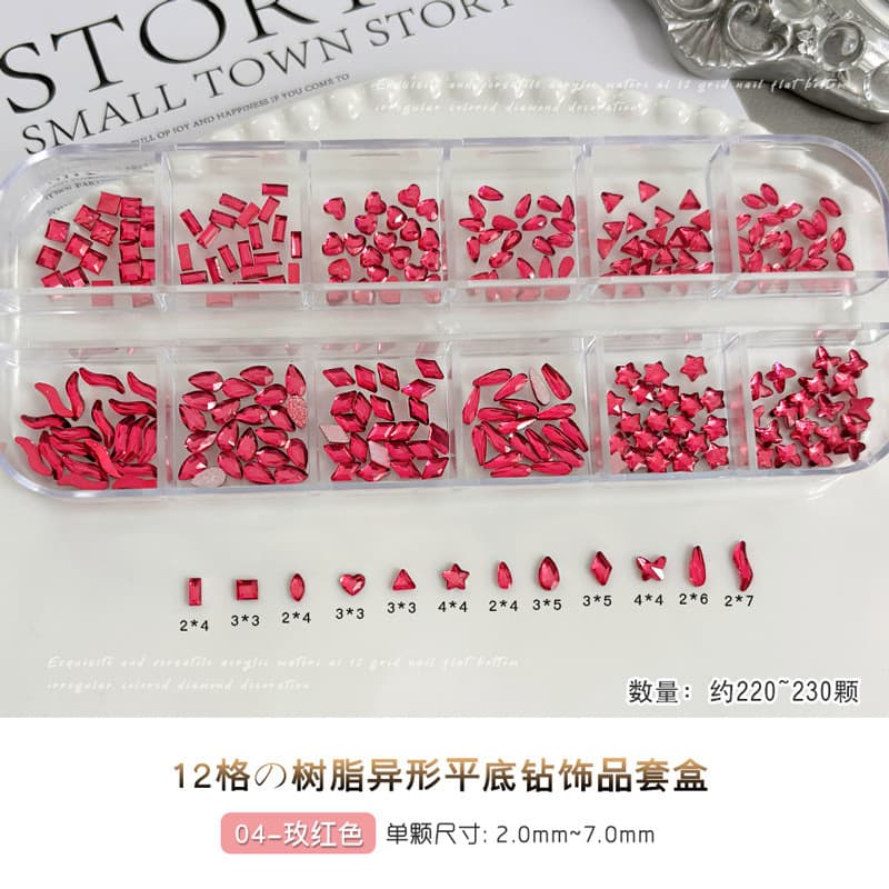12 ตารางเรซิ่นเพชรอุปกรณ์แต่งเล็บข้ามพรมแดนร้อนขายแชมเปญสีขาวกุหลาบสีแดงด้านล่างแบนเพชรรูปทรงพิเศษสวมใส่เล็บอุปกรณ์เสริมขนาดเล็ก รูปที่ 9