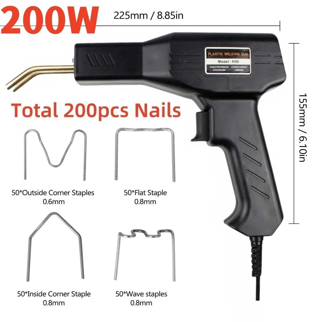 ชุดเครื่องมือซ่อมกันชนรถคุณภาพสูง 200W เครื่องเชื่อมพลาสติก เครื่องมือซ่อม PVC รวมตะปูเชื่อม 4 แบบ 200 ชิ้น รูปที่ 9