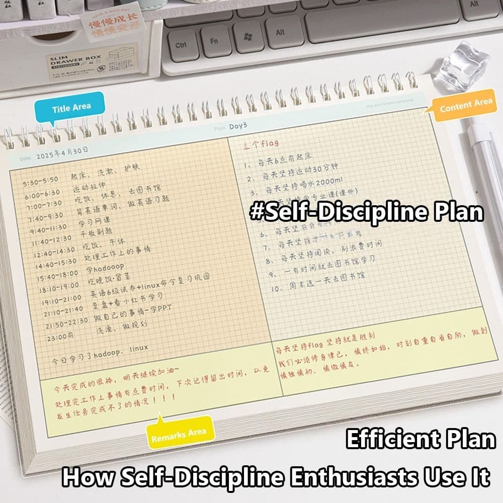 LONTIME Coil Notebook, Thicken Paper Grid/เส้นแนวนอน B5 Notepad, Practical Partition Design Mind Pad School Office รูปที่ 8