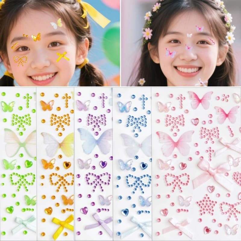 สติกเกอร์ตกแต่งใบหน้า กาวตนเองกันน้ำเด็กปาร์ตี้วันหยุดผีเสื้อเพชรอุปกรณ์แต่งหน้า รูปที่ 4