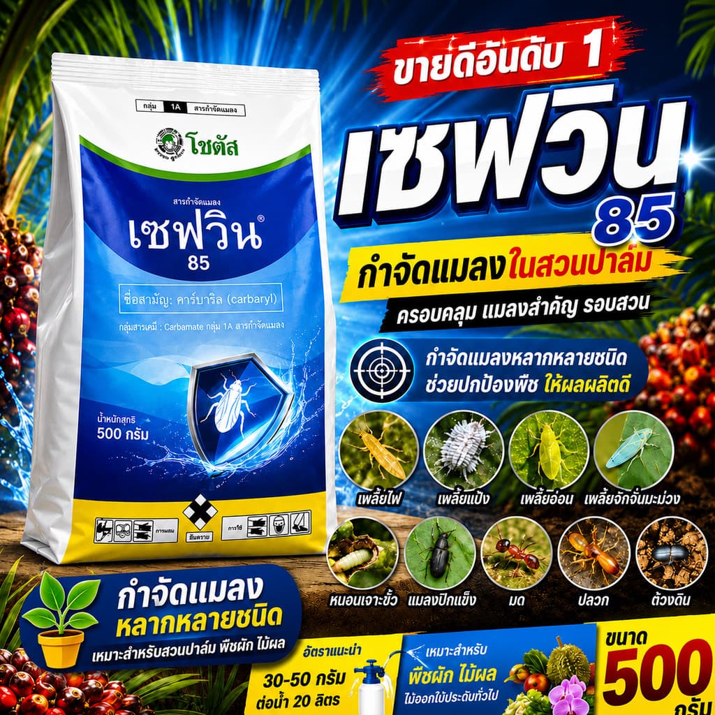 เซฟวิน 85 คาร์บาริล กำจัดแมลงได้หลากหลายชนิดทั้งเพลี้ยไฟ เพลี้ยแป้ง เพลี้ยอ่อนและแมลงปีกแข็ง รูปที่ 1