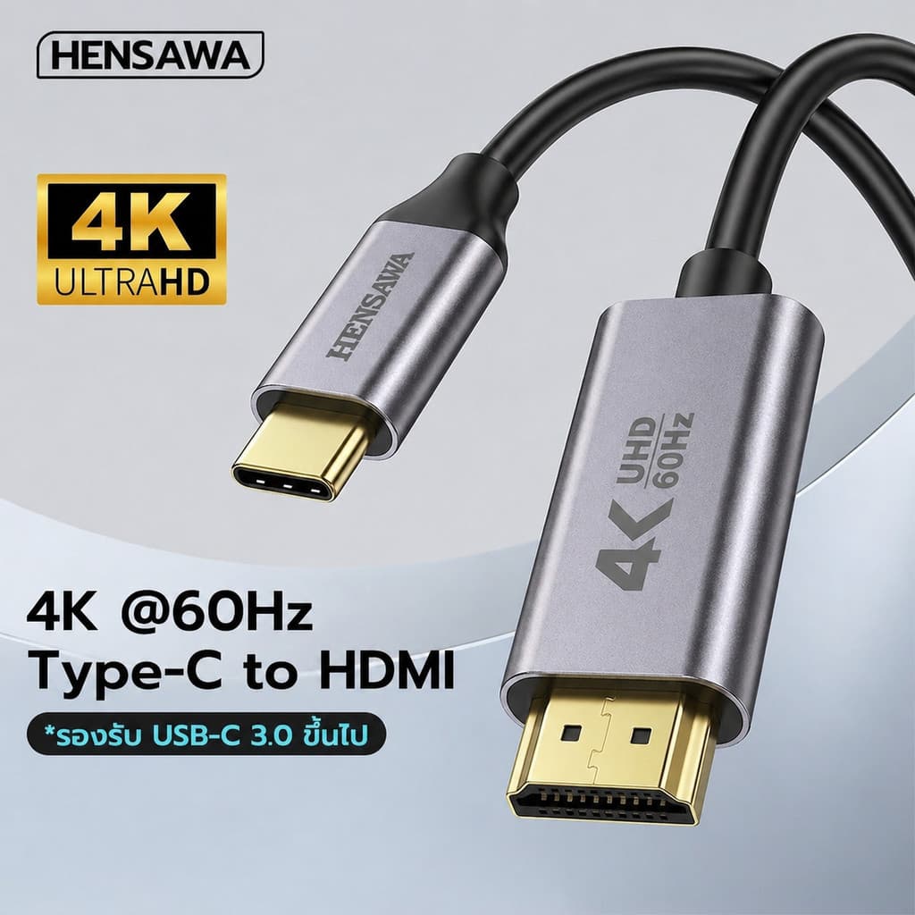 HENSAWA รุ่น VC208 สายเคเบิล USB C 3.0 ถึง HDMI 2 เมตร Type C to HDMI Cable รองรับ 4K 60Hz No delay HDR แบบไดนามิก