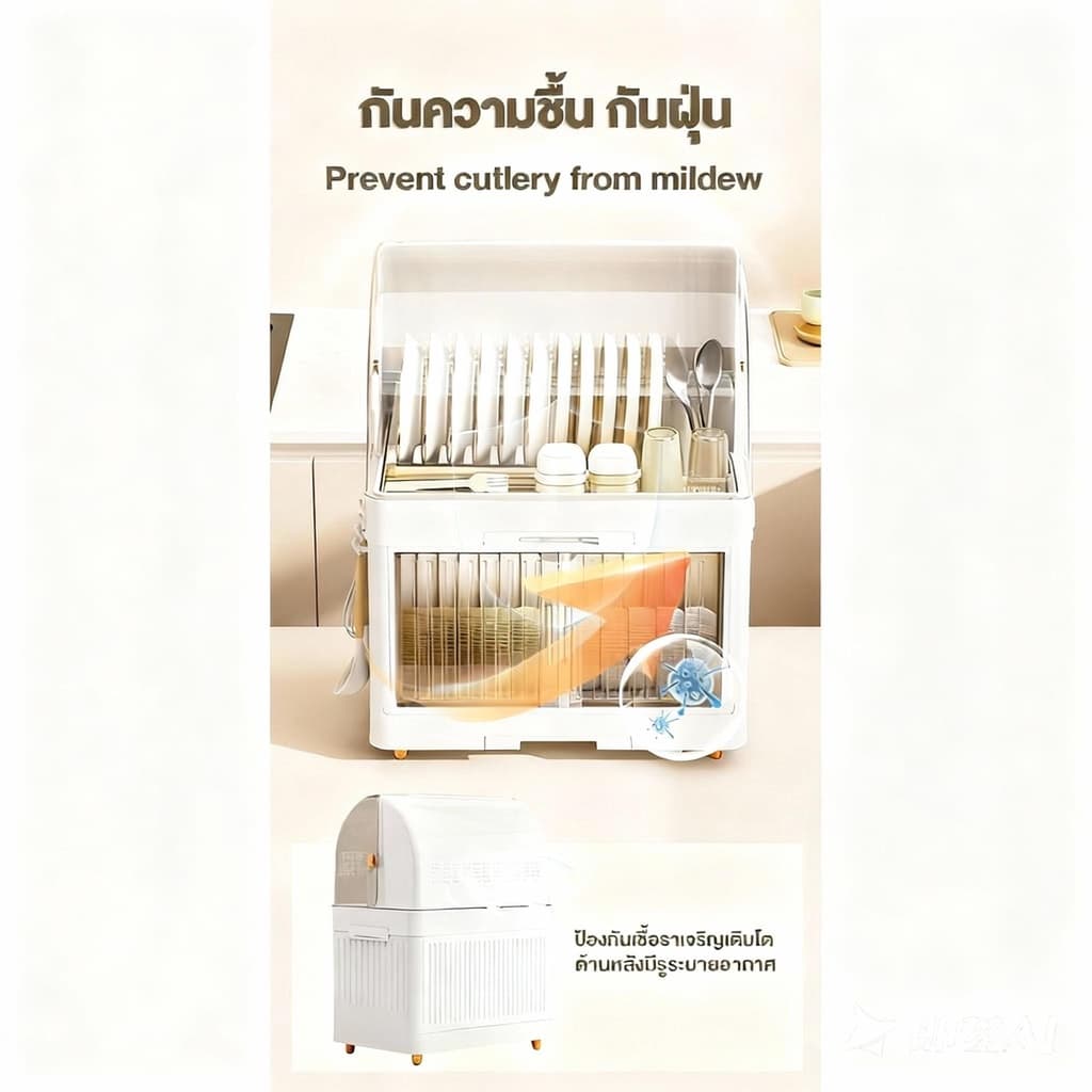 ชั้นวางจาน ตู้ใส่จาน 1-3ชั้น ชั้นวางจานรุ่นอัพเกรดตู้ใส่จาน ความจุขนาดใหญ่ ตู้เก็บจานชาม เครื่องครัว ชั้นวางของในครัว รูปที่ 7