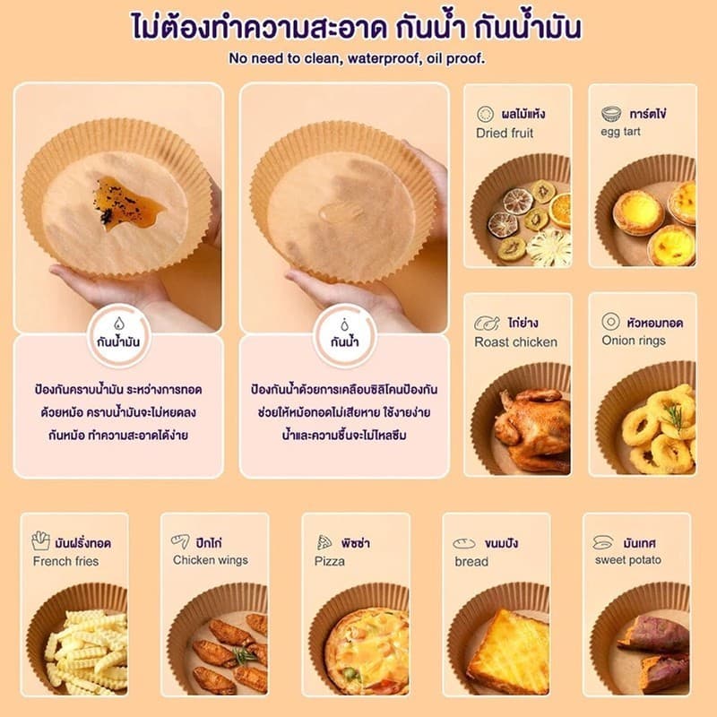100ชิ้น กระดาษรองหม้อทอดไร้น้ำมัน แบบใช้แล้วทิ้ง 30/50 วงกลม กระดาษรองอบ ไม่เปลี่ยนรูป กันติด กันน้ำ ซับน้ำมัน เกรดอาหาร รูปที่ 4