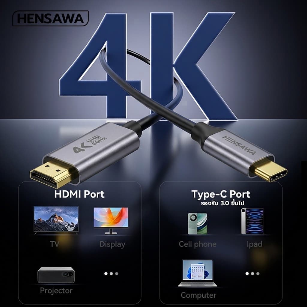 HENSAWA รุ่น VC208 สายเคเบิล USB C 3.0 ถึง HDMI 2 เมตร Type C to HDMI Cable รองรับ 4K 60Hz No delay HDR แบบไดนามิก รูปที่ 2