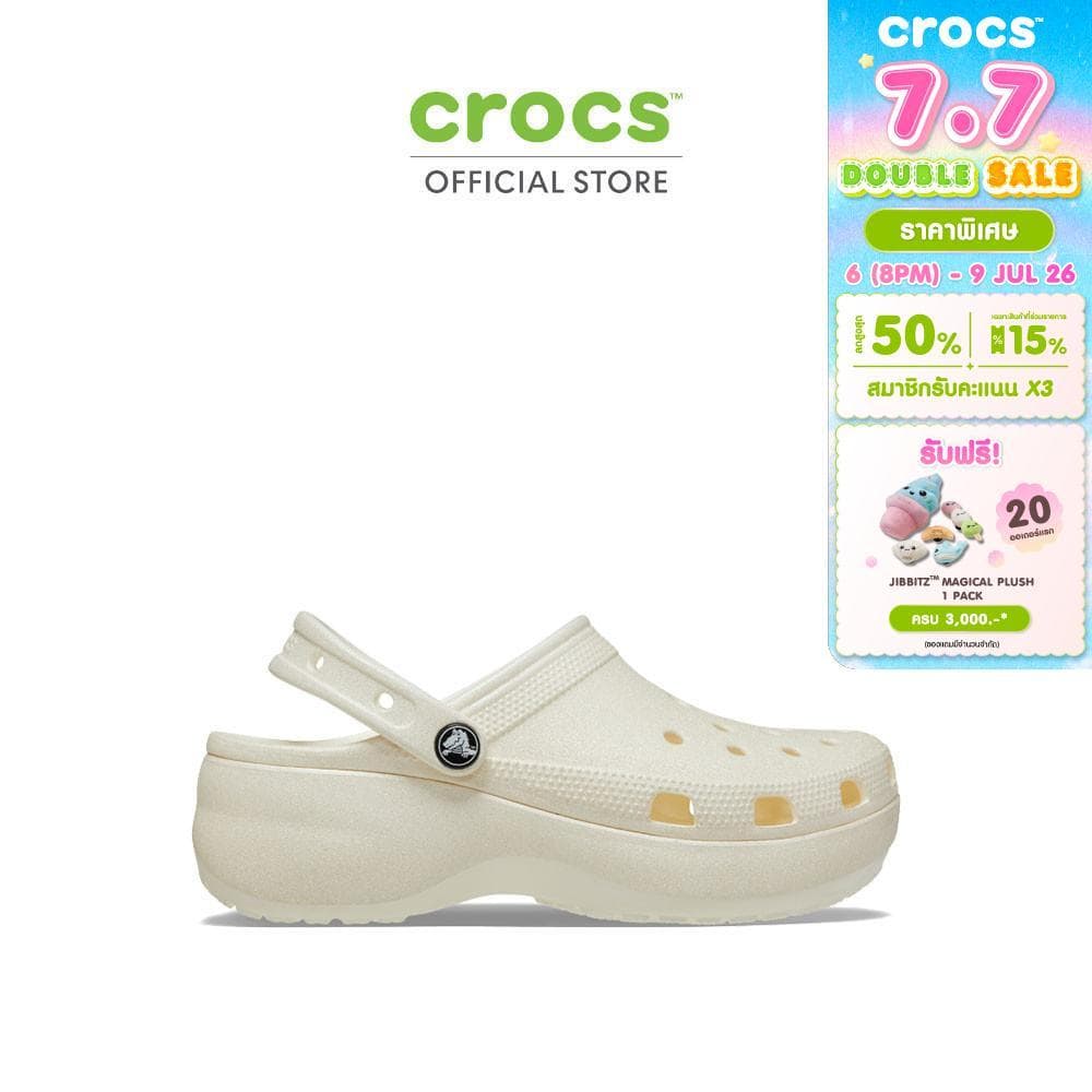 CROCS รองเท้าลำลองผู้หญิง CLASSIC PLATFORM GLITTER CLOG รุ่น 2072410WV - CHALK