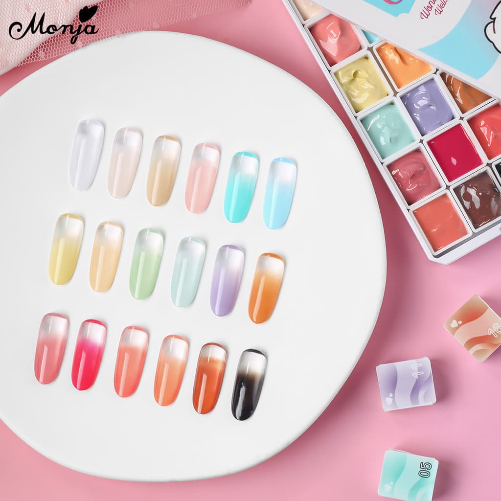Monja Nail Art UV Gel Polish 18สี Palette กล่อง Pat Ombre สีไล่ระดับสีภาพวาดวาด เล็บออกแบบเครื่องมือ รูปที่ 7