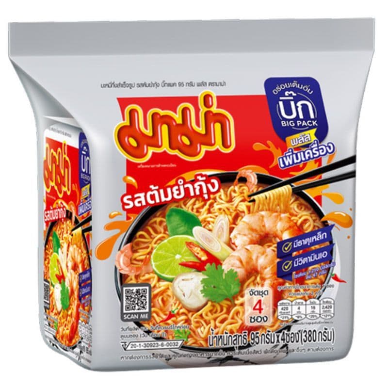 มาม่าบะหมี่กึ่งสำเร็จรูปบิ๊กแพครสต้มยำกุ้ง 95กรัม แพค 4 Mama Shrimp Tom Yum 95g X4 รูปที่ 1