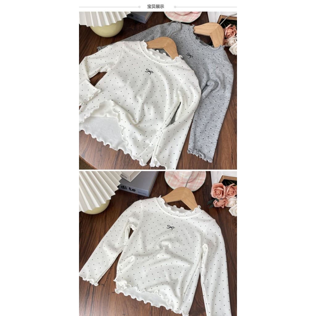 เสื้อยืดแขนยาวพอลกะ.Dot สำหรับเด็กผู้หญิง ขนาด 90-140 ซม. เหมาะสำหรับฤดูใบไม้ร่วง รูปที่ 7