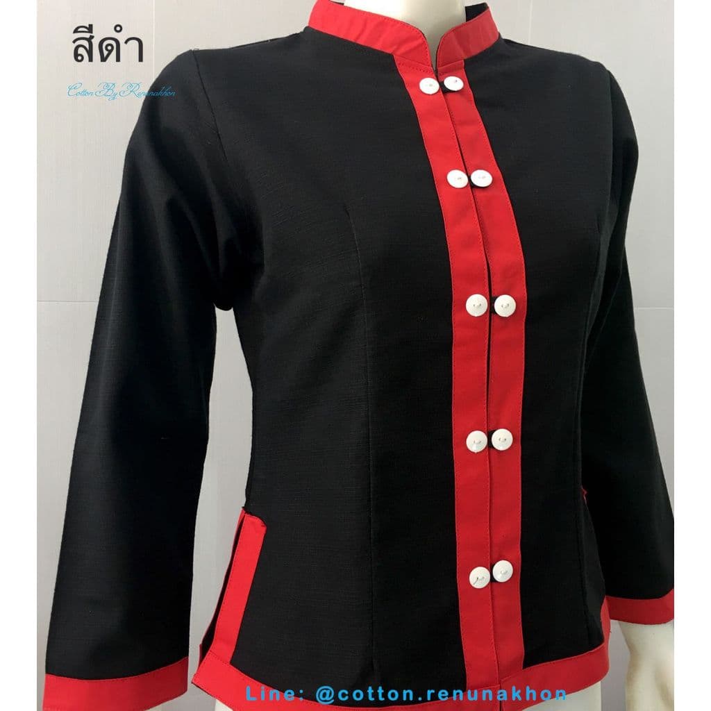 เสื้อผ้าฝ้ายซินมัยหญิง-สีดำ รูปที่ 3