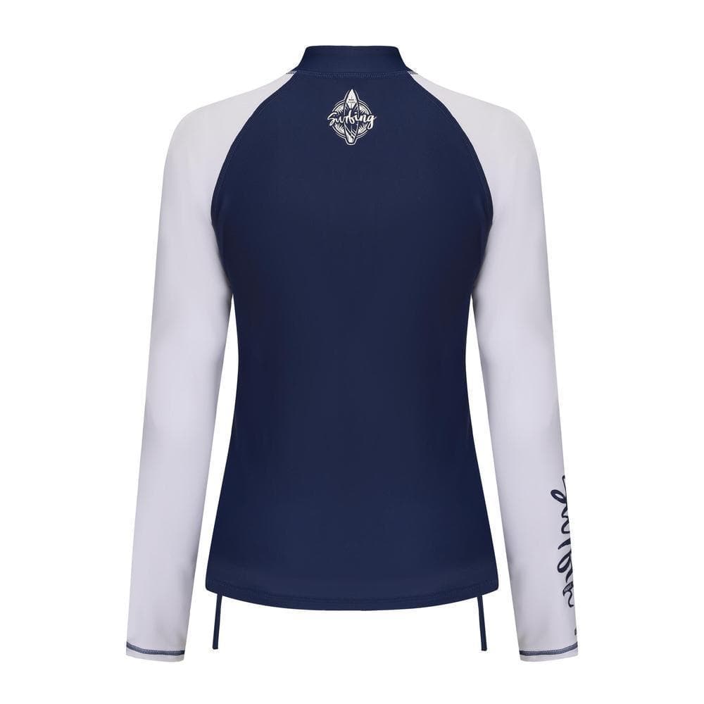 Decathlon Surfing Women UV Protection Zip Top เสื้อยืดป้องกันรังสียูวีมีซิปสำหรับผู้หญิง - Navy/White รูปที่ 2