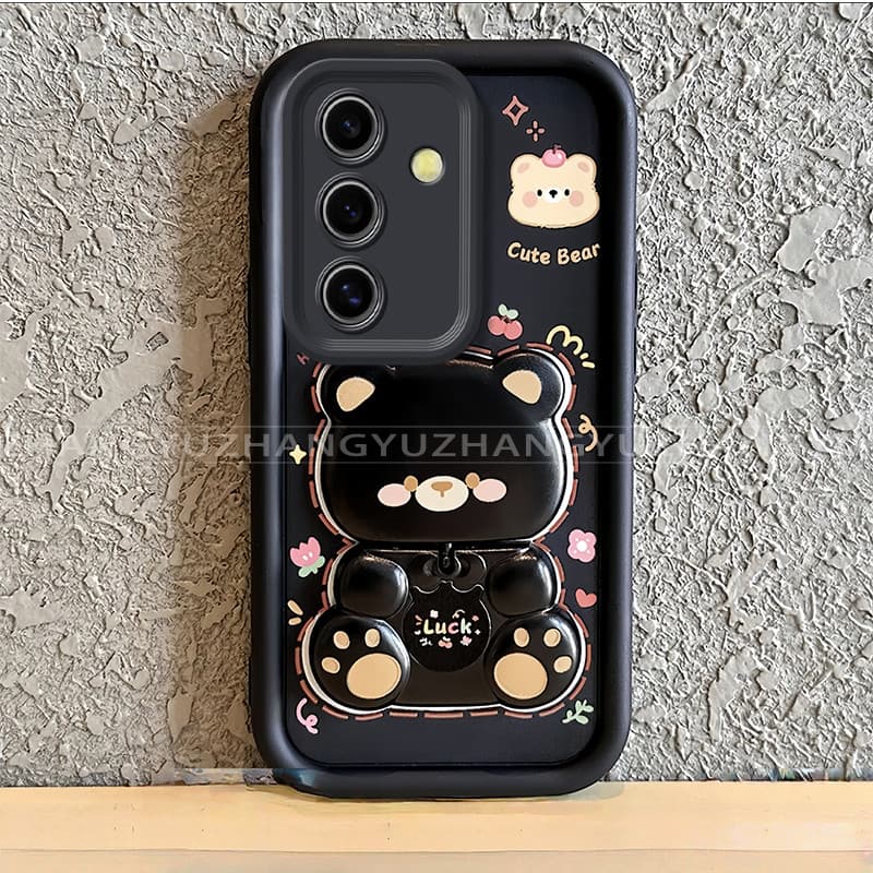 เหมาะสําหรับ Samsung A14 A17 A24 A34 A54 4G 5G เคสโทรศัพท์ใหม่น่ารักหมีกระจกขาตั้ง lprotective พร้อมความงามปกอ่อน JT07 รูปที่ 3