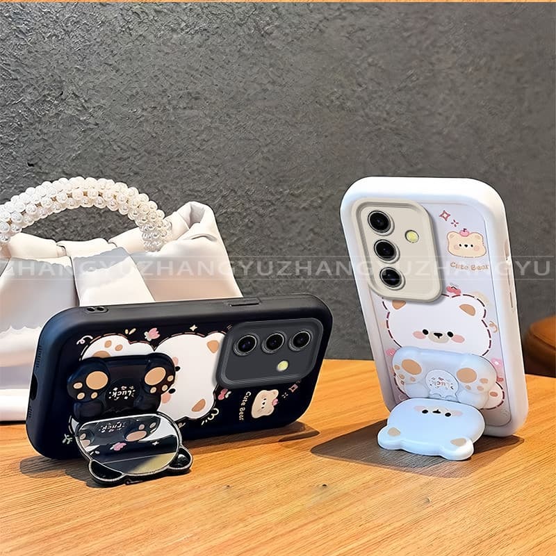 เหมาะสําหรับ Samsung A14 A17 A24 A34 A54 4G 5G เคสโทรศัพท์ใหม่น่ารักหมีกระจกขาตั้ง lprotective พร้อมความงามปกอ่อน JT07 รูปที่ 5