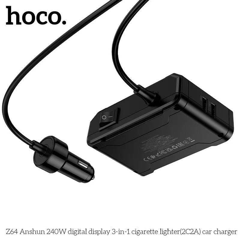 HOCO Z64 หัวชาร์จในรถ 240W พร้อมหน้าจอดิจิทัล 3 ช่องจุด + 4 ช่องชาร์จ car charger hc4 รูปที่ 6