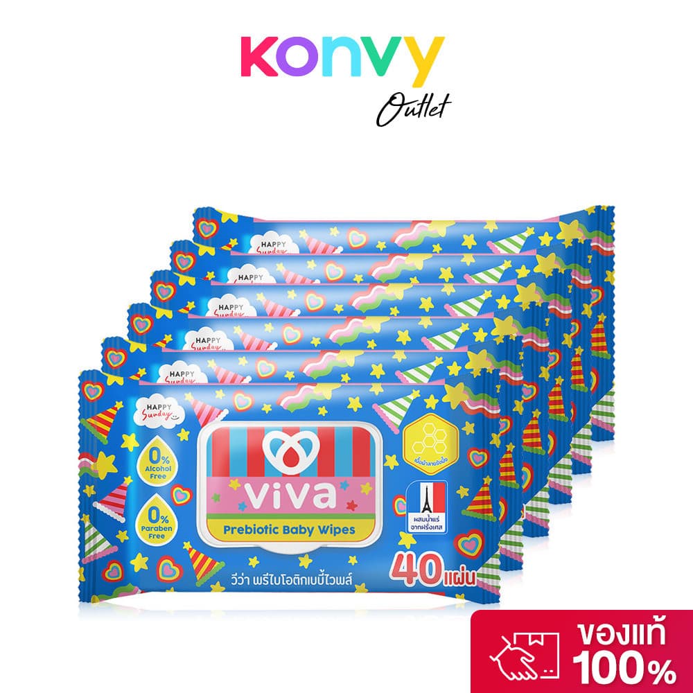 ViVa x Happy Sunday Prebiotic Baby Wipes วีว่า ผ้าเปียก พรีไบโอติก 40แผ่น. รูปที่ 1