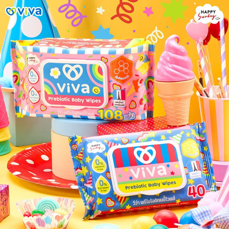ViVa x Happy Sunday Prebiotic Baby Wipes วีว่า ผ้าเปียก พรีไบโอติก 40แผ่น. รูปที่ 4