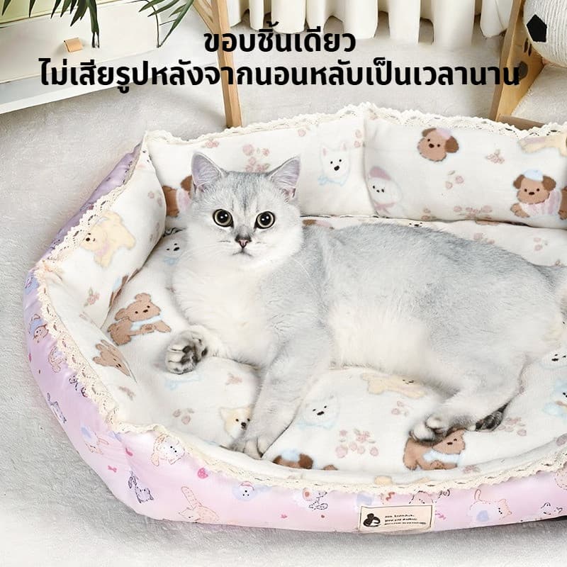 เบาะนอนแมว เตียงแมว ที่นอนสัตว์เลี้ยง พื้นที่ขนาดใหญ่ นุ่มสบาย นุ่มน่ารัก ลวดลายการ์ตูน รูปที่ 8