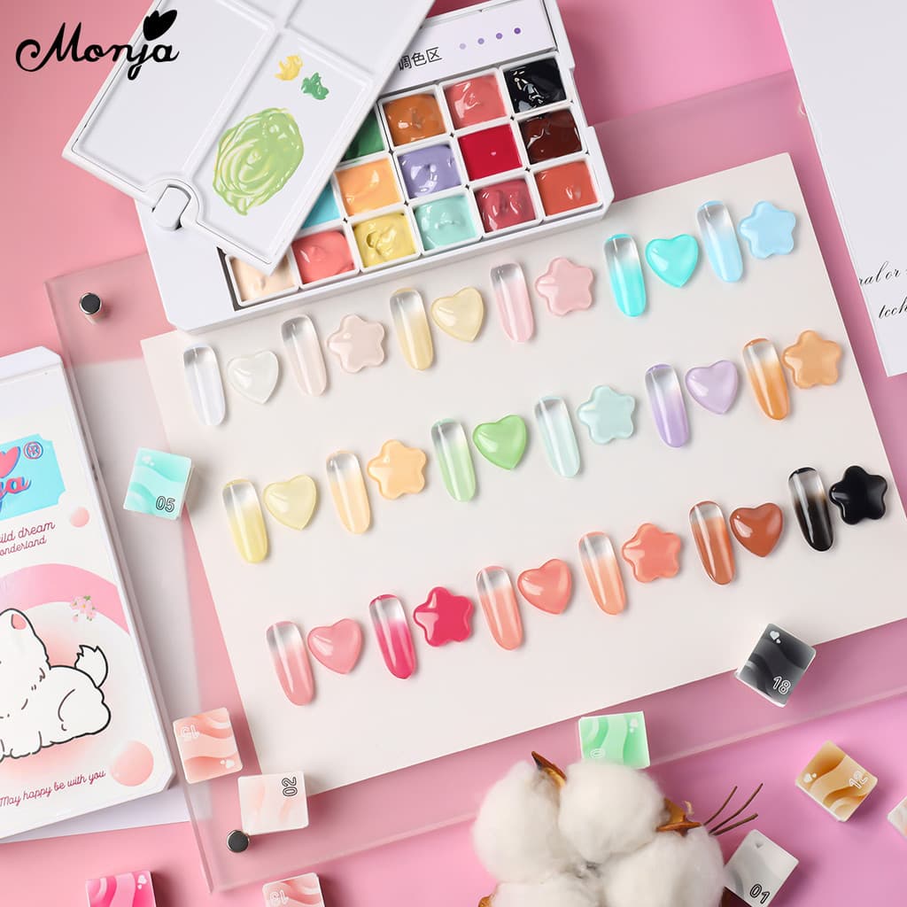 Monja Nail Art UV Gel Polish 18สี Palette กล่อง Pat Ombre สีไล่ระดับสีภาพวาดวาด เล็บออกแบบเครื่องมือ รูปที่ 2