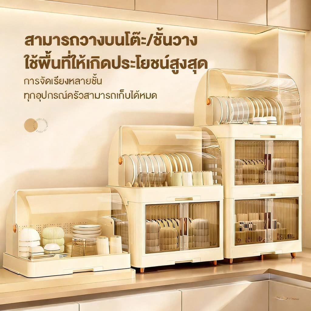 ชั้นวางจาน ตู้ใส่จาน 1-3ชั้น ชั้นวางจานรุ่นอัพเกรดตู้ใส่จาน ความจุขนาดใหญ่ ตู้เก็บจานชาม เครื่องครัว ชั้นวางของในครัว รูปที่ 4